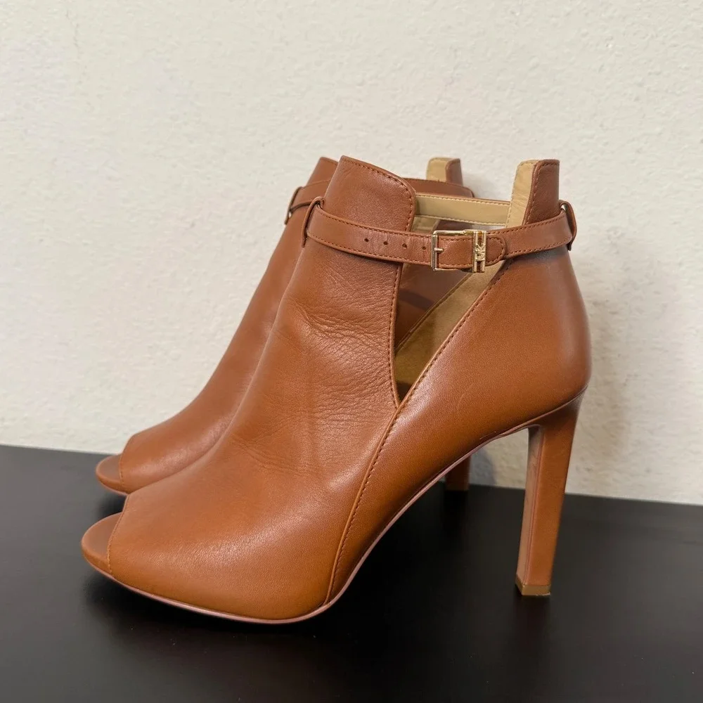 Michael Kors Brown Leather Open Toe High Heel Ankle Bootie Size 9.5 Lawson